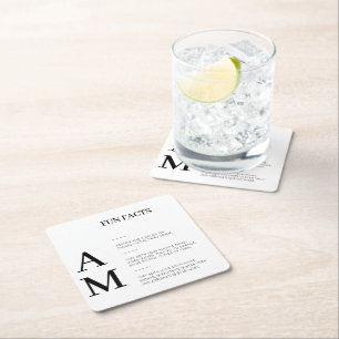 Modern Fun Facts Bold Zwart Initialen Bruiloft Kartonnen Onderzetters