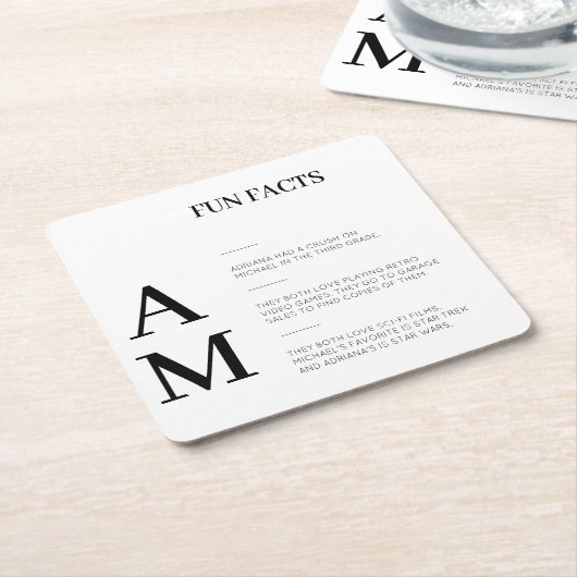 Modern Fun Facts Bold Zwart Initialen Bruiloft Kartonnen Onderzetters (Schuin)