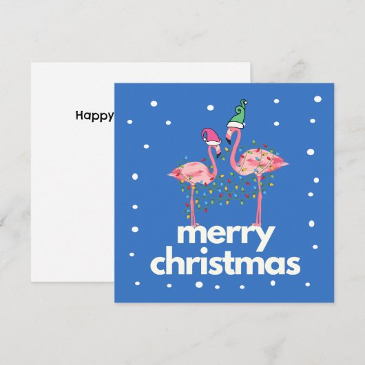 Modern Fun Flamingo Merry Christmas Flat Kaart (Voorkant / Achterkant)