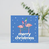 Modern Fun Flamingo Merry Christmas Flat Kaart (Staand voorkant)