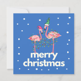Modern Fun Flamingo Merry Christmas Flat Kaart
