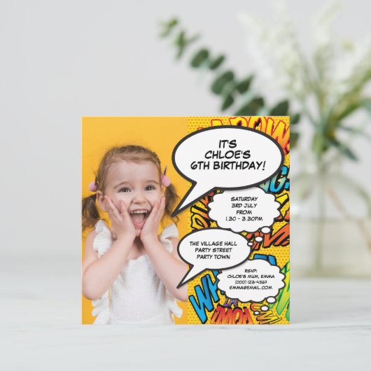 Modern Fun Foto Birthday Party Any Age Uitnodiging (Staand voorkant)