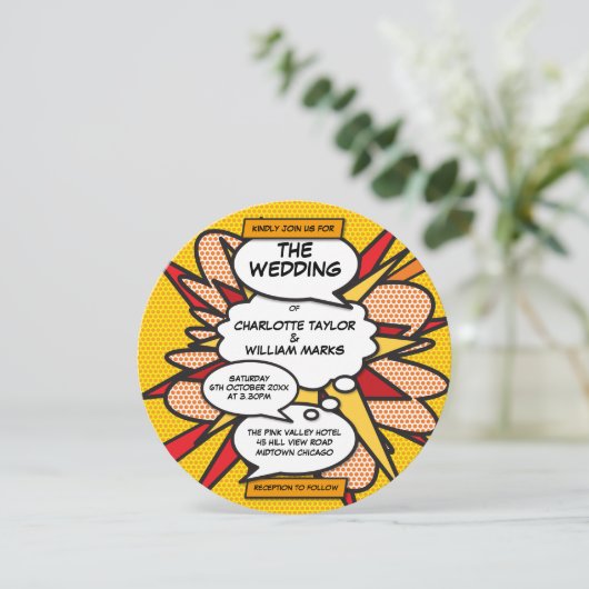 Modern Fun Geometric Comic Book Wedding Kaart (Staand voorkant)