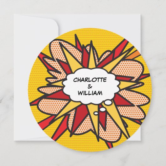 Modern Fun Geometric Comic Book Wedding Kaart (Achterkant)