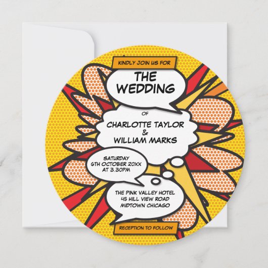 Modern Fun Geometric Comic Book Wedding Kaart (Voorkant)