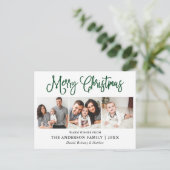 Modern Fun Green Calligraphy Kerstmis 3 Foto's Briefkaart (Staand voorkant)