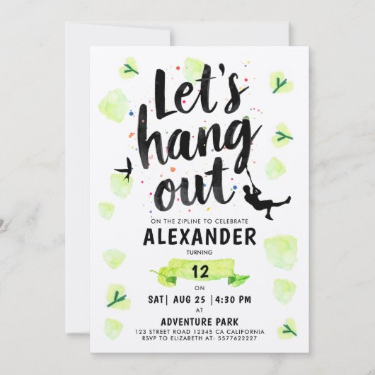 Modern Fun Green Zipline Adventure Brush Script Kaart (Voorkant)