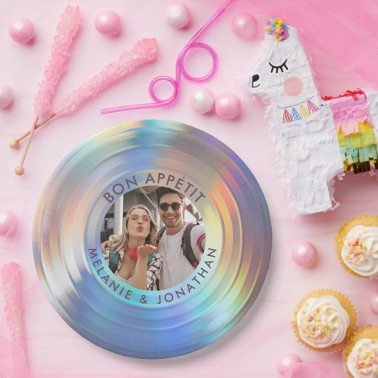 Modern Fun Holographic Bon Appetit Custom Wedding Papieren Bordje (Feest)