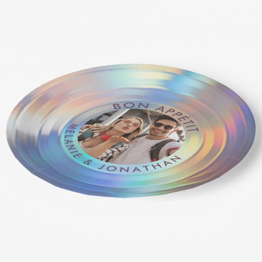 Modern Fun Holographic Bon Appetit Custom Wedding Papieren Bordje (Gekanteld)