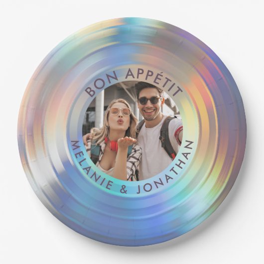 Modern Fun Holographic Bon Appetit Custom Wedding Papieren Bordje (Voorkant)