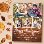 Modern Fun Kalligrafie Hout 4 foto's Thanksgiving Feestdagenkaart<br><div class="desc">Modern Fun Calligraphy Script 4 Photo Happy Thanksgiving Family Briefkaart - Rustisch country wood</div>