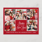Modern Fun Kalligrafie Rood 5 Foto Nieuwjaar Briefkaart (Voorkant)