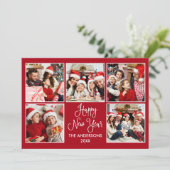 Modern Fun Kalligrafie Rood 5 Foto Nieuwjaar Feestdagenkaart (Staand voorkant)