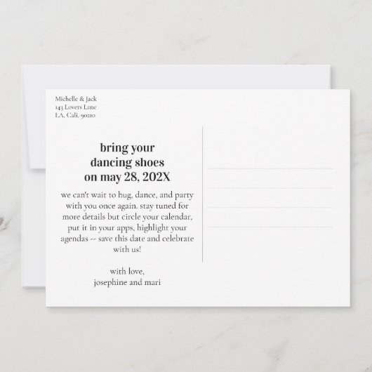 Modern Fun Let's Party Save the Date Wedding Kaart (Achterkant)