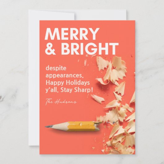 Modern Fun Merry & Bright Pencil Sharp Holiday Feestdagenkaart (Voorkant)