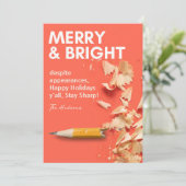 Modern Fun Merry & Bright Pencil Sharp Holiday Feestdagenkaart (Staand voorkant)