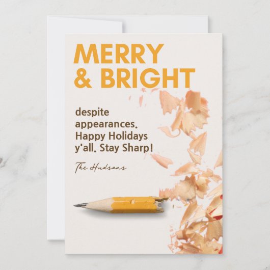 Modern Fun Merry & Bright Pencil Sharp Holiday Feestdagenkaart (Voorkant)