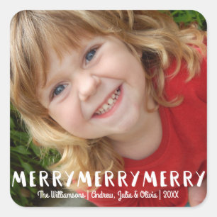 Modern Fun Merry Christmas Vakantie Foto Vierkante Sticker