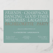 Modern Fun Mint Green Bachelorette Party Folie Uitnodiging (Voorkant)