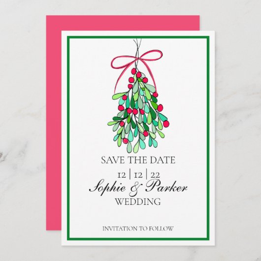 Modern Fun Mistletoe slaat de datum op Save The Date (Voorkant / Achterkant)