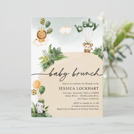 Modern Fun Oerwoud Safari Boy Baby Brunch Kaart (Staand voorkant)