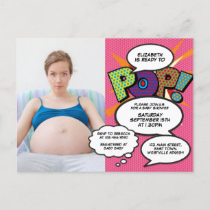 Modern Fun Photo Baby shower Pink Uitnodiging Briefkaart