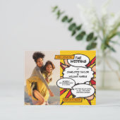 Modern Fun Photo Comic Book Bruiloft Uitnodiging Briefkaart (Staand voorkant)
