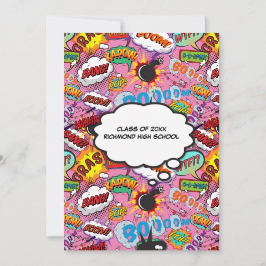 Modern Fun Pink Girly Comic Book Graduation Party Kaart (Achterkant)