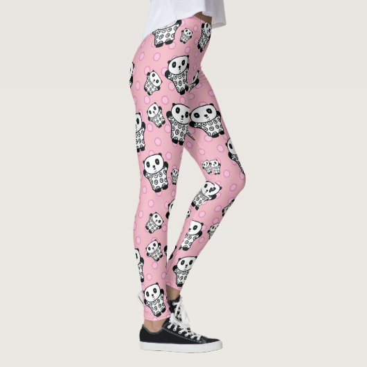 Modern Fun Pink Panda Beer Polka Dot Leggings (Rechts)