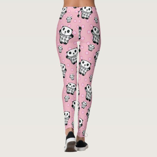 Modern Fun Pink Panda Beer Polka Dot Leggings (Achterkant)