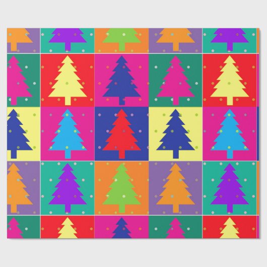 Modern Fun Pop Art kerstbomen inpakpapier (Vlak)