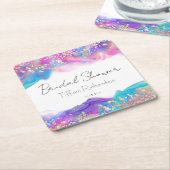 Modern Fun Rainbow Alcohol Ink Gold Glitter Kartonnen Onderzetters (Schuin)