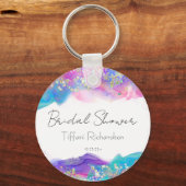 Modern Fun Rainbow Alcohol Ink Gold Glitter Sleutelhanger (Voorkant)