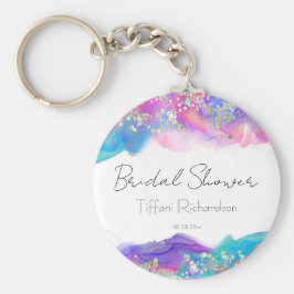 Modern Fun Rainbow Alcohol Ink Gold Glitter Sleutelhanger