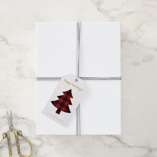 Modern Fun Red Buffalo met kerstboom Cadeaulabel (Met Touw)