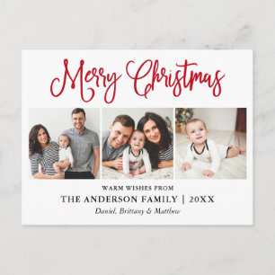 Modern Fun Red Calligraphy Kerstmis 3 Foto's Briefkaart
