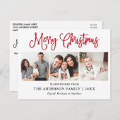 Modern Fun Red Calligraphy Kerstmis 3 Foto's Briefkaart (Voorkant / Achterkant)