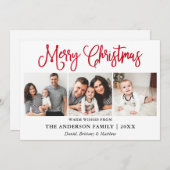 Modern Fun Red Calligraphy Kerstmis 3 Foto's Feestdagenkaart (Voorkant / Achterkant)