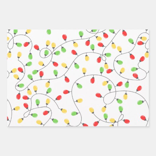 Modern Fun Santa, Stripes & Christmas Lights Zwart Inpakpapier Vel (Voorkant 3)