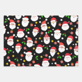 Modern Fun Santa, Stripes & Christmas Lights Zwart Inpakpapier Vel (Voorkant)