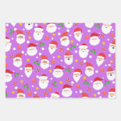 Modern Fun Santa Stripes & Kerstverlichting Paarse Inpakpapier Vel (Voorkant)