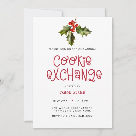 Modern Fun Script Cookie Exchange Kerstfeest Feestdagenkaart (Voorkant)