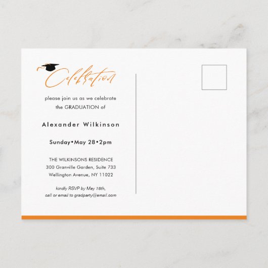 Modern Fun Script Minimalist Chic Photo Afstuderen Uitnodiging Briefkaart (Achterkant)