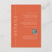 Modern Fun Sinaasappel Wedding Details QR-code inv Informatiekaartje (Voorkant)