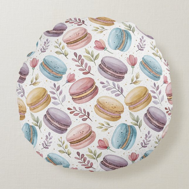 Modern Fun Sweet Macaroons Rond Kussen (Voorkant)