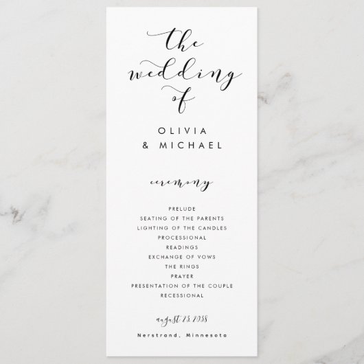 Modern Fun Swirls Calligraphy Wedding Programs Programmakaart (Voorkant)