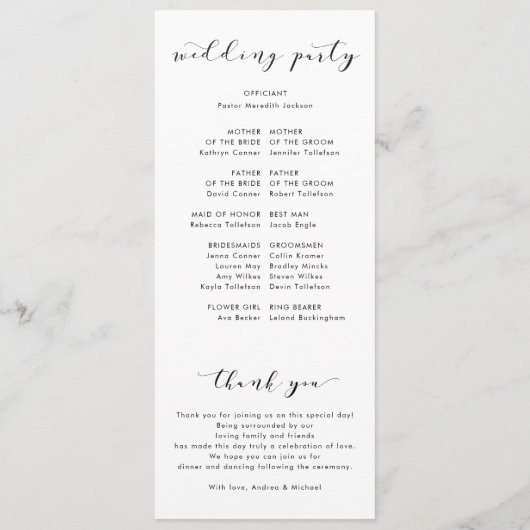 Modern Fun Swirls Calligraphy Wedding Programs Programmakaart (Achterkant)