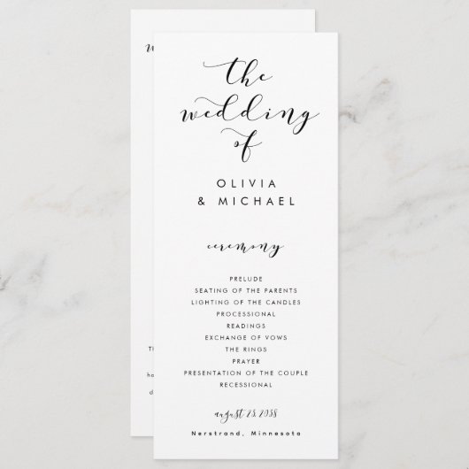 Modern Fun Swirls Calligraphy Wedding Programs Programmakaart (Voorkant / Achterkant)