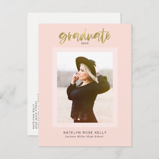 Modern Fun Trendy Afstuderen Foto Aankondiging (Voorkant / Achterkant)
