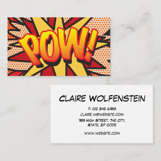 Modern Fun Typographic Comic Book POW Visitekaartje (Voorkant / Achterkant)